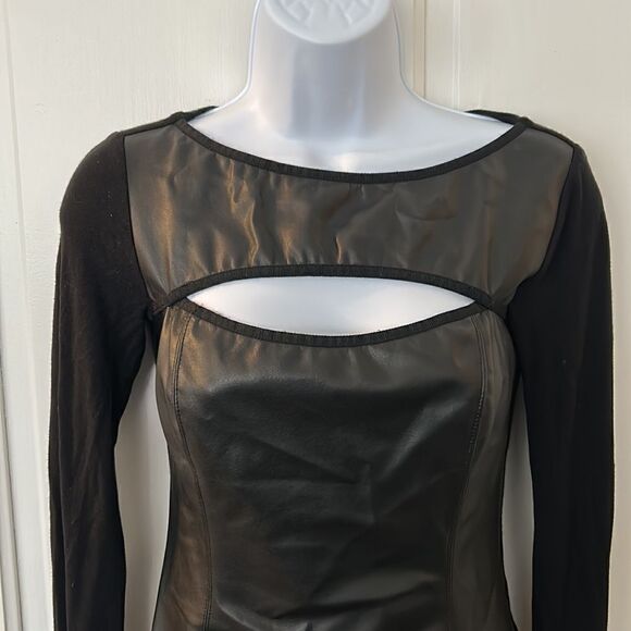BAILEY/44 FAUX LEATHER LONG SLEEVE “PARKER” TOP W/ CUTOUT FRONT - Picture 7 of 7